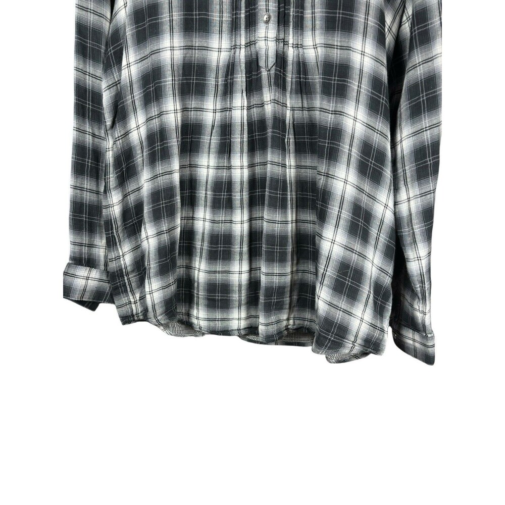 J.Jill Women’s M Black White Plaid 100% Cotton‎ Long Sleeve Tunic Top Casual - Picture 3 of 11